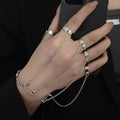 Punk Geometric Black Color Chain Wrist Bracelet Ring Women Men Open Ring