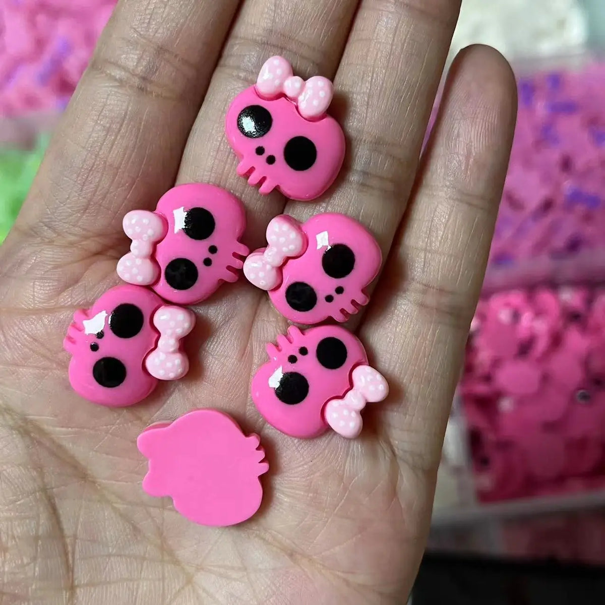 10pcs Macaron Color Skull Bow Skeleton Resin Handmade
