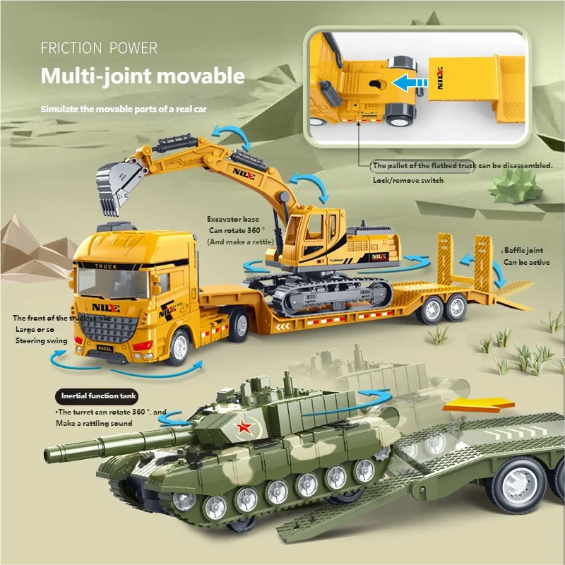 Scale Simulation Container Engineering Car Set Inertial Excavator Transport