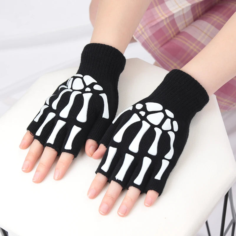 New Adult Kids Halloween Skeleton Skull Half Finger