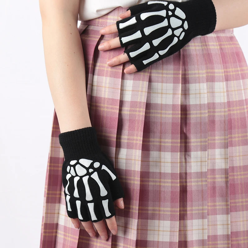 New Adult Kids Halloween Skeleton Skull Half Finger