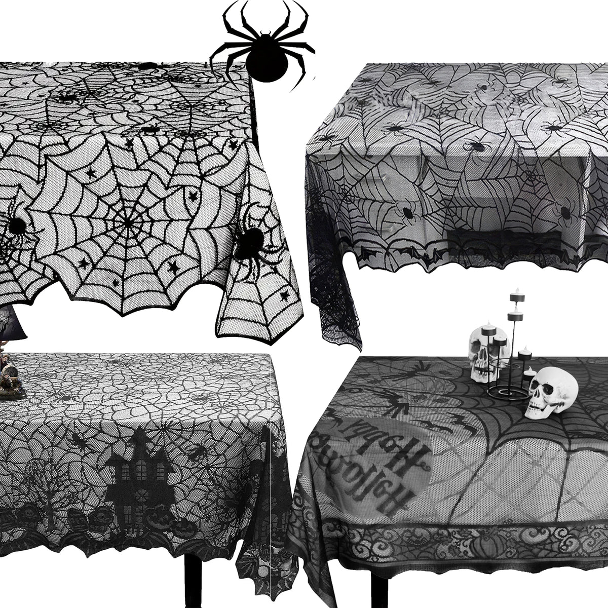 Halloween Lace Table Runner Black Spider Web Tablecloth