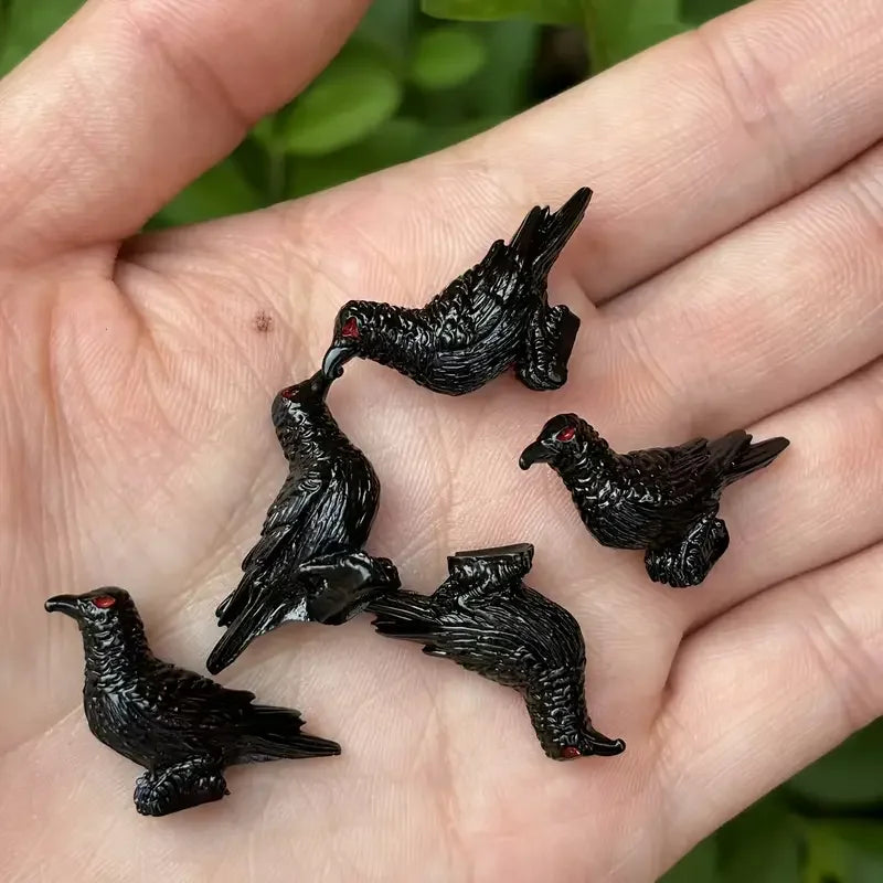 5 10 Pcs Black Crow Miniature Statues Mini Resin Figures Halloween Fairy Garden