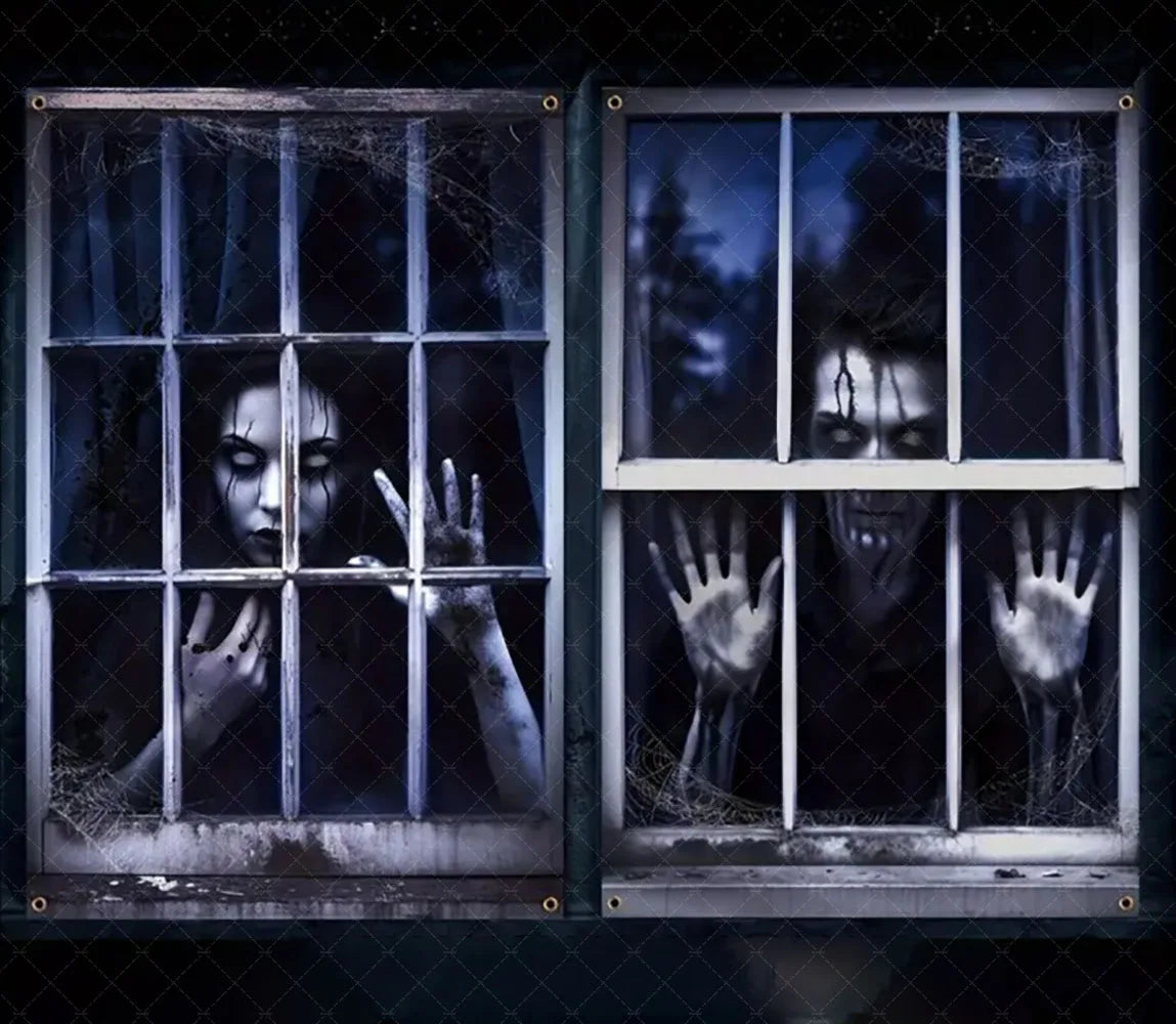 Scary Halloween Curtain Window Banner Horror Hanging Cloth Family Party Decor