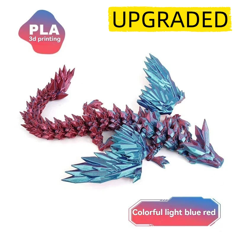 3D Printed Dragon Colorful Gem Dragon Figurines Movable Joint Rotatable