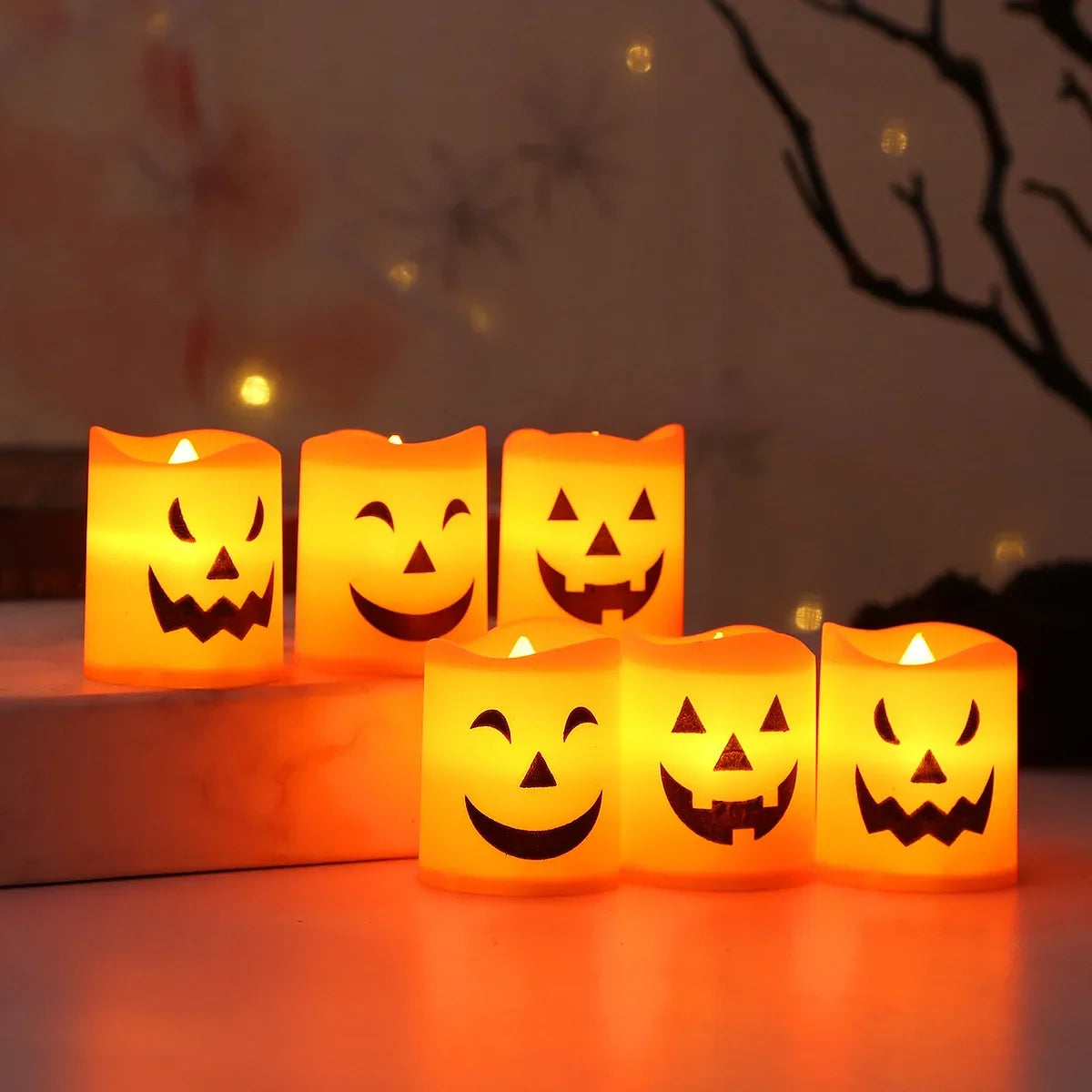 6Pcs LED Candle Light Battery Powered Pumpkin Skull Ghost Spooky Light