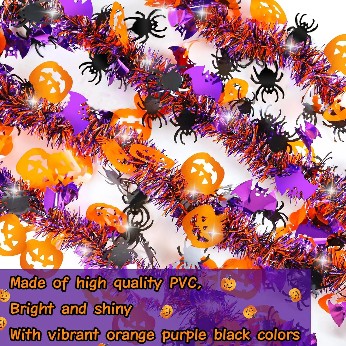 2m Halloween Tinsel Garland Pumpkin Spider Bat Shiny Metallic Twist Garland
