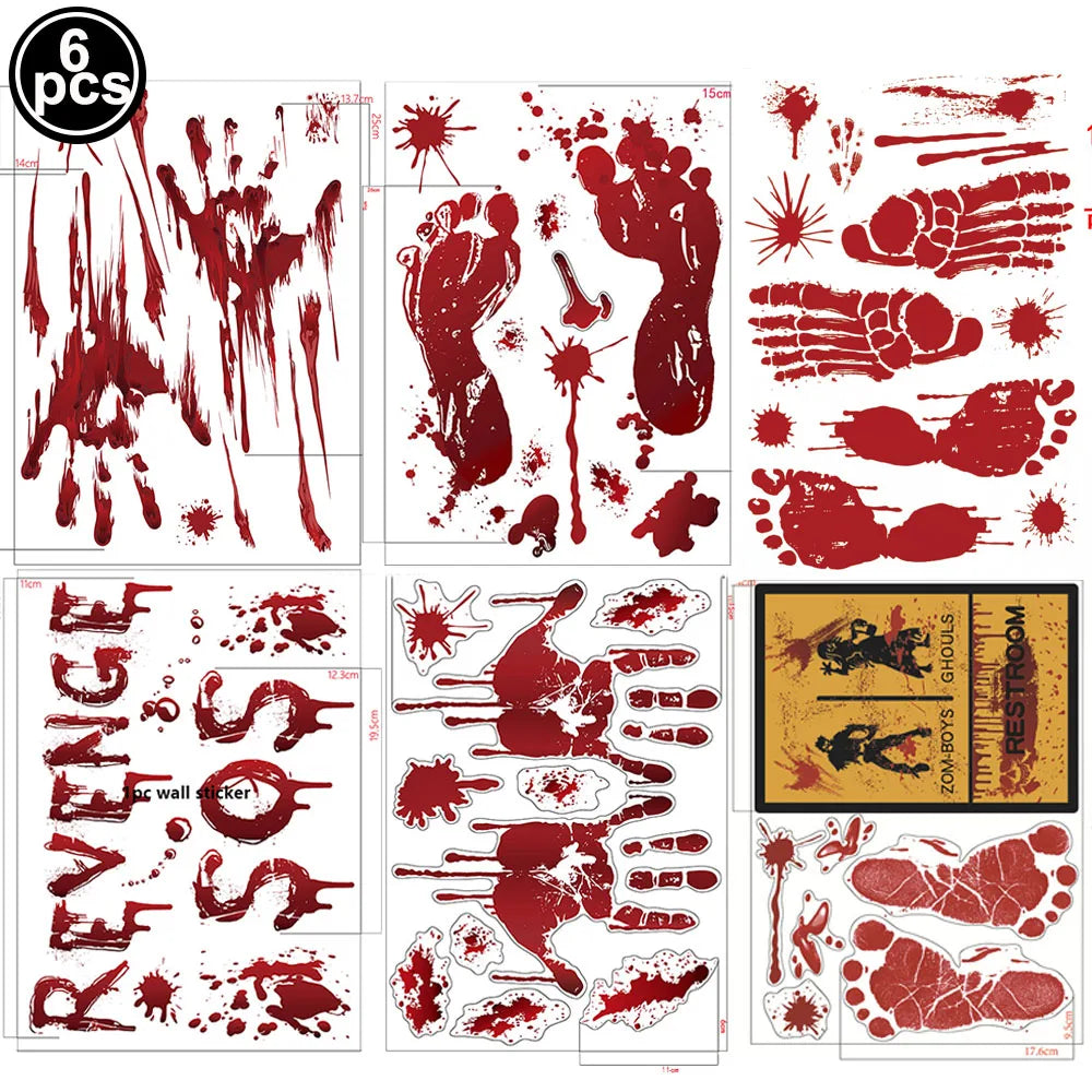 Halloween Wall Doors Windows Stickers Blood Handprint Footprint Skull