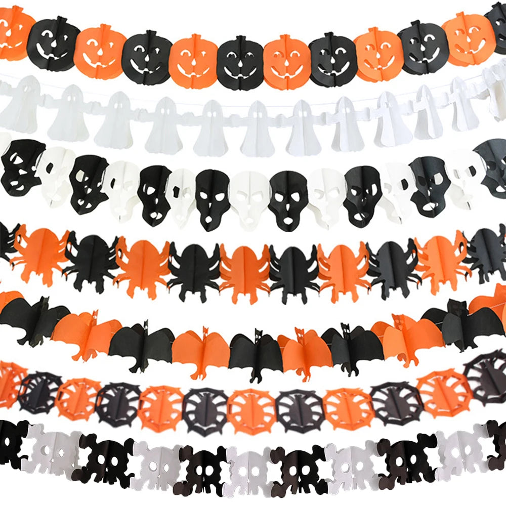 Halloween Paper Banner Garland Pumpkin Spider Ghost Banner Halloween Party
