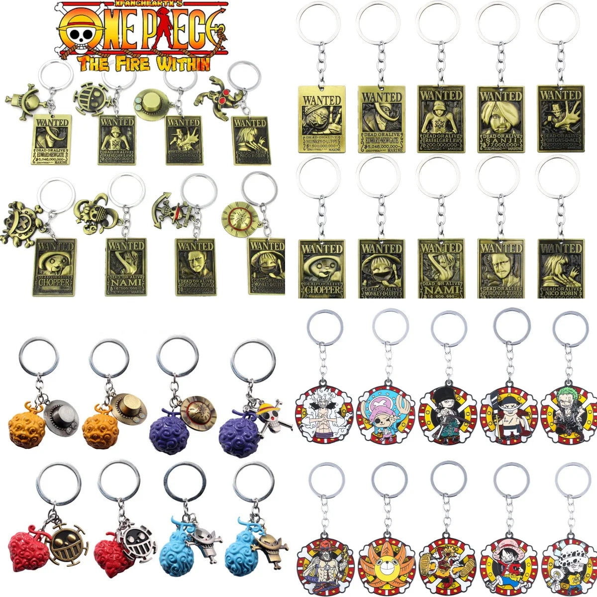 One Piece Luffy Straw Hat Keychain Rotatable Zoro Skull Metal Pendant