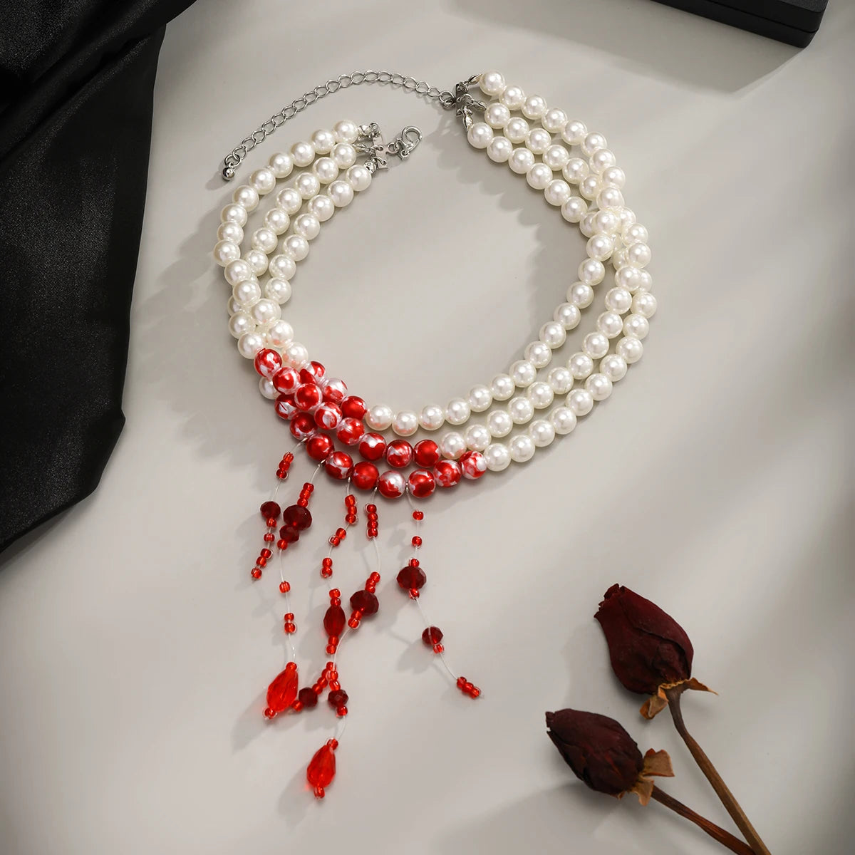 Multilayer Vintage Red Blood Pattern Tassel Necklace
