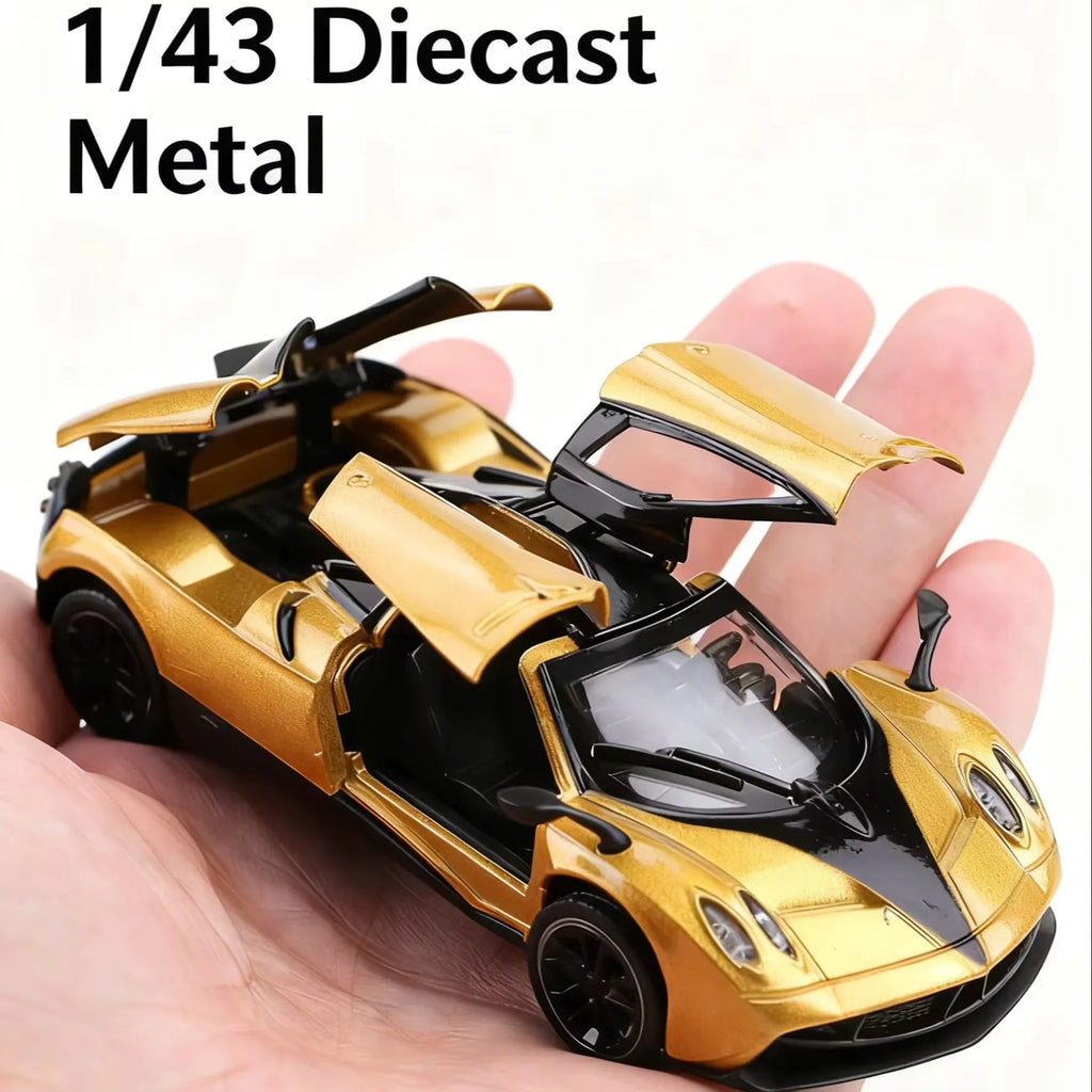 1 43 Scale Gold Pullback Racing Car Die-Cast Metal Three Doors Open