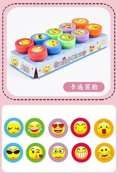 10pcs Assorted Stamps Self-ink Stamps Toy Stamps Smiley Face Seal Scrapbook