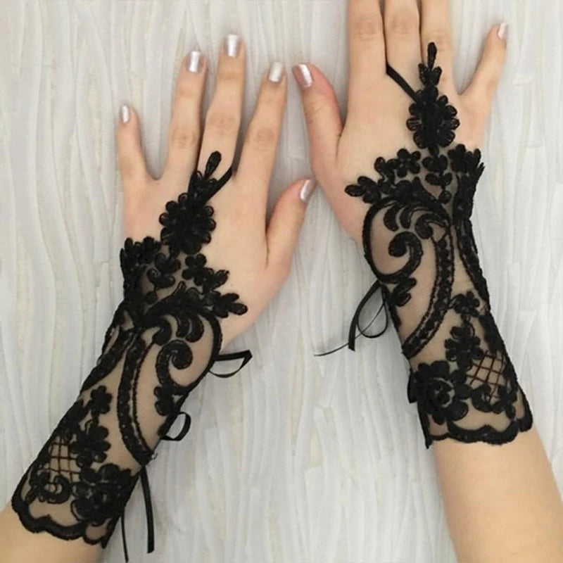 New Women Wedding Fingerless Gloves Lace White Black High Quality Mittens