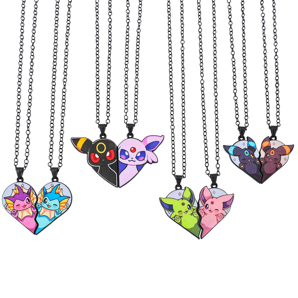 2-piece Cute Eevee Cartoon Pendant Necklace Metal