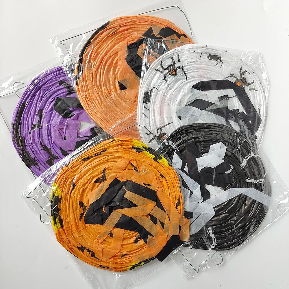 Halloween Pumpkin Lanterns Bat Skeleton Tassels Paper Lantern Hanging Pendants