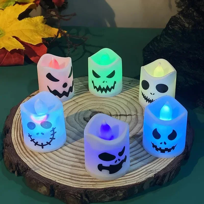 6pcs Halloween Led Ghost Pumpkin Candle Light Glow