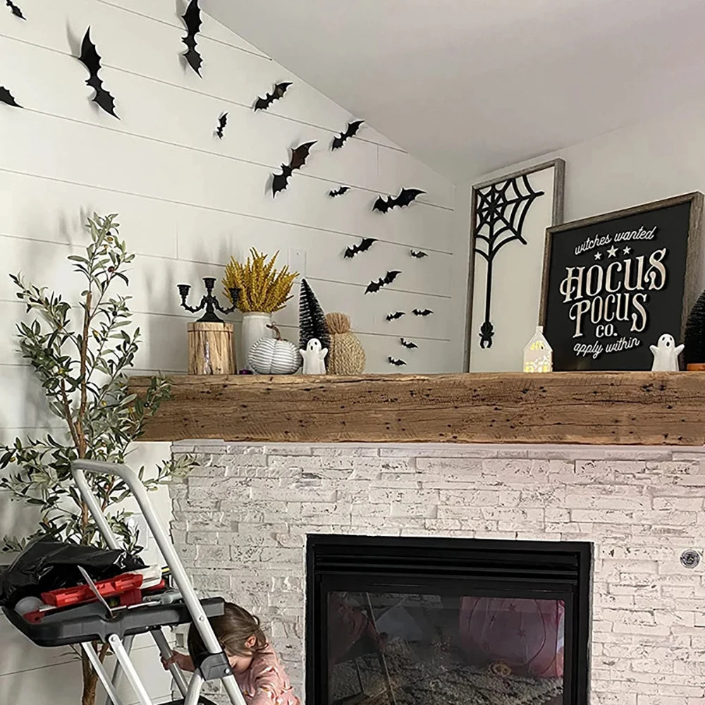 Halloween Bats Decorations 3D Pvc Bat Wall Black Bats Wall Stickers Scary