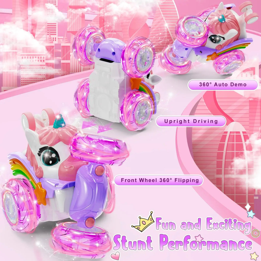 2.4G Lighting unicorn Remote Control Stunt Dump Truck Chase Light Twist