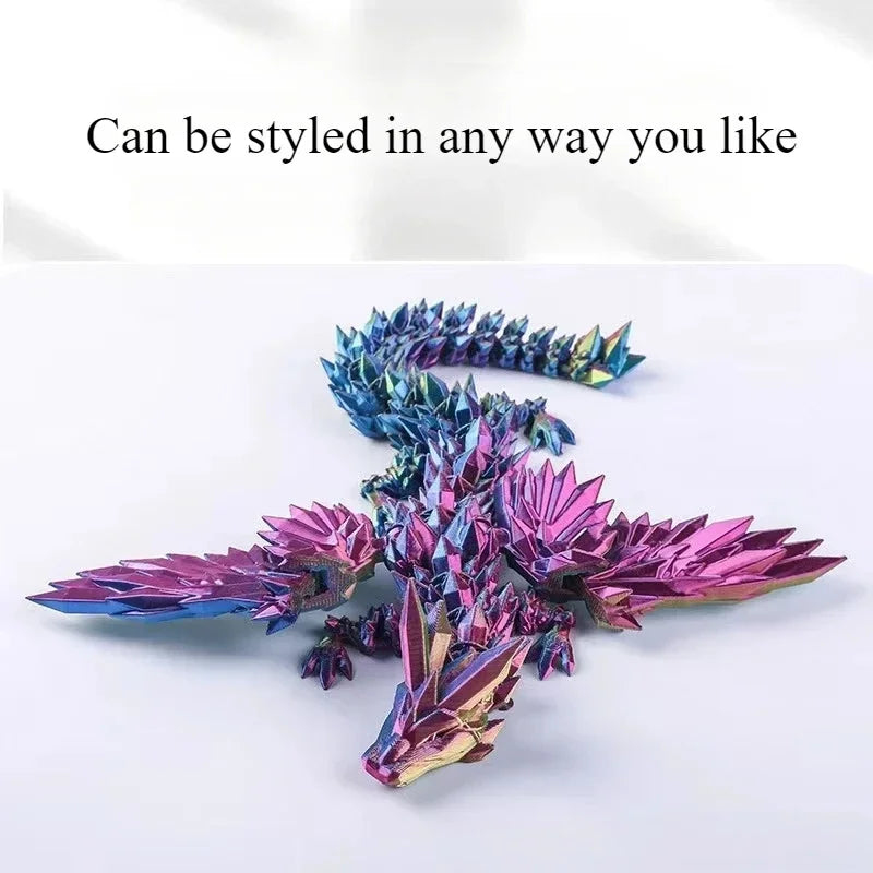 3D Printed Dragon Colorful Gem Dragon Figurines Movable Joint Rotatable