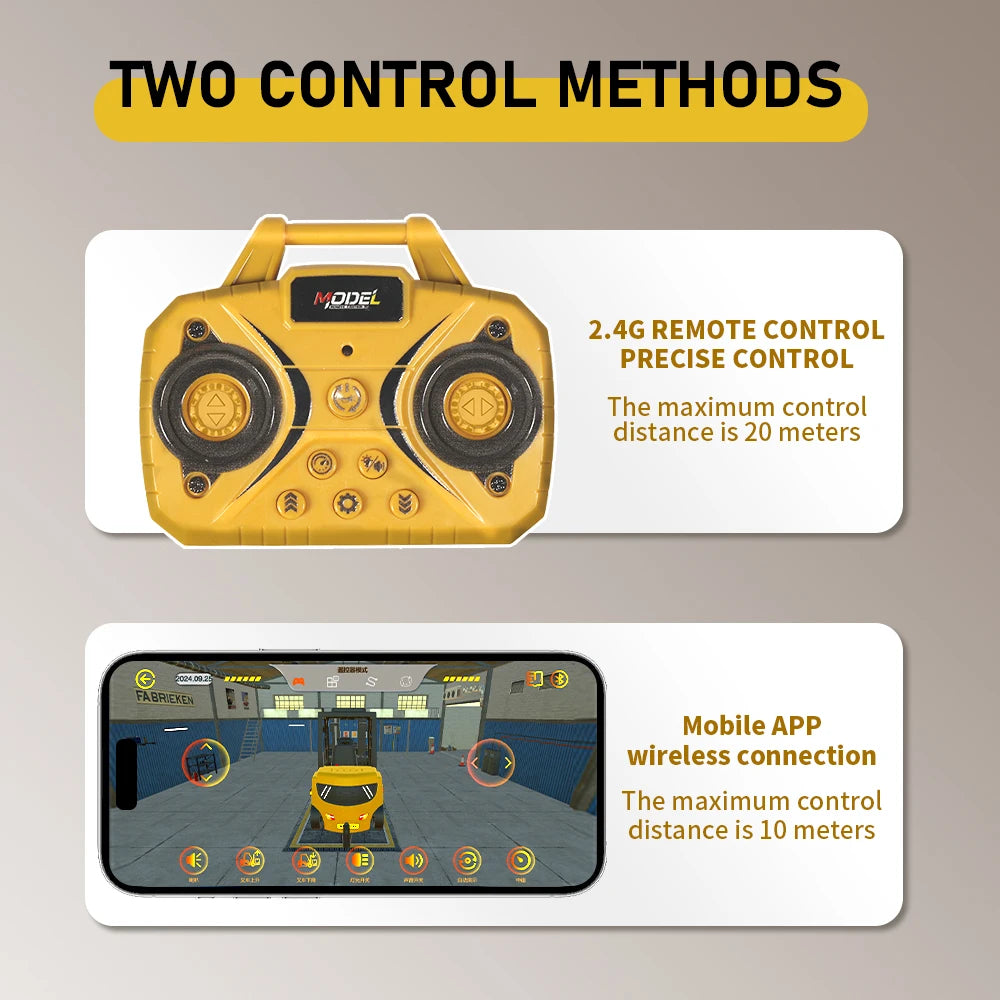 1:64 Bluetooth Remote Control Crane Forklift two-in-one Desktop Mini Alloy
