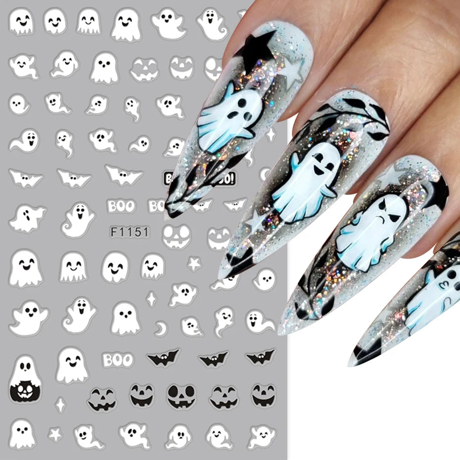 2pcs Luminous Halloween Spooky Nail Stickers Ghost