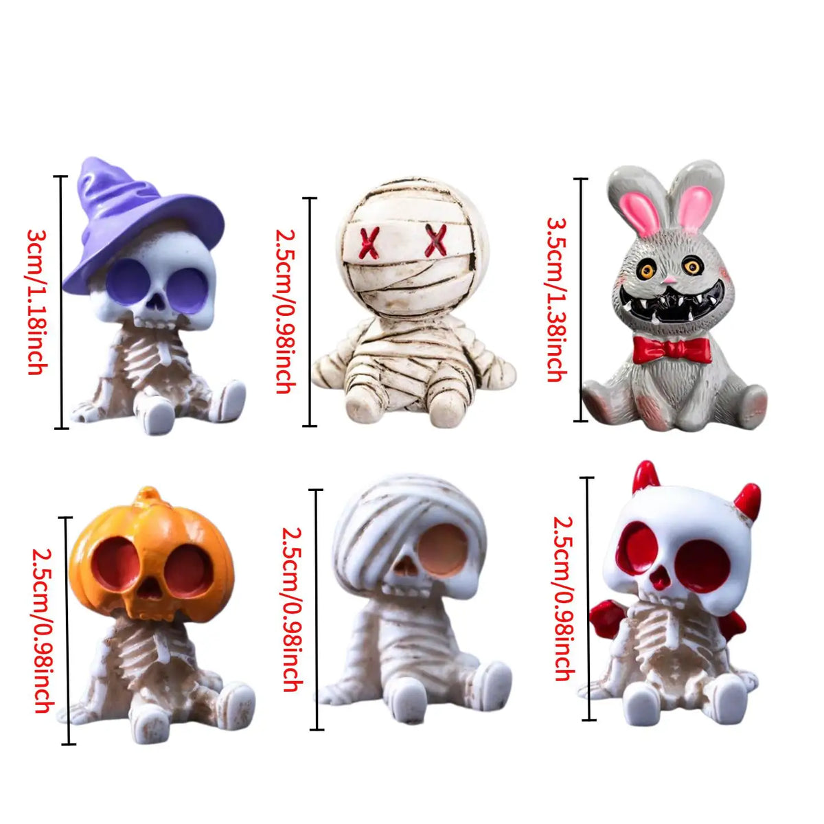 6pcs Halloween Resin Skeleton Mummy Figurines Mini Statues DIY Micro Landscape