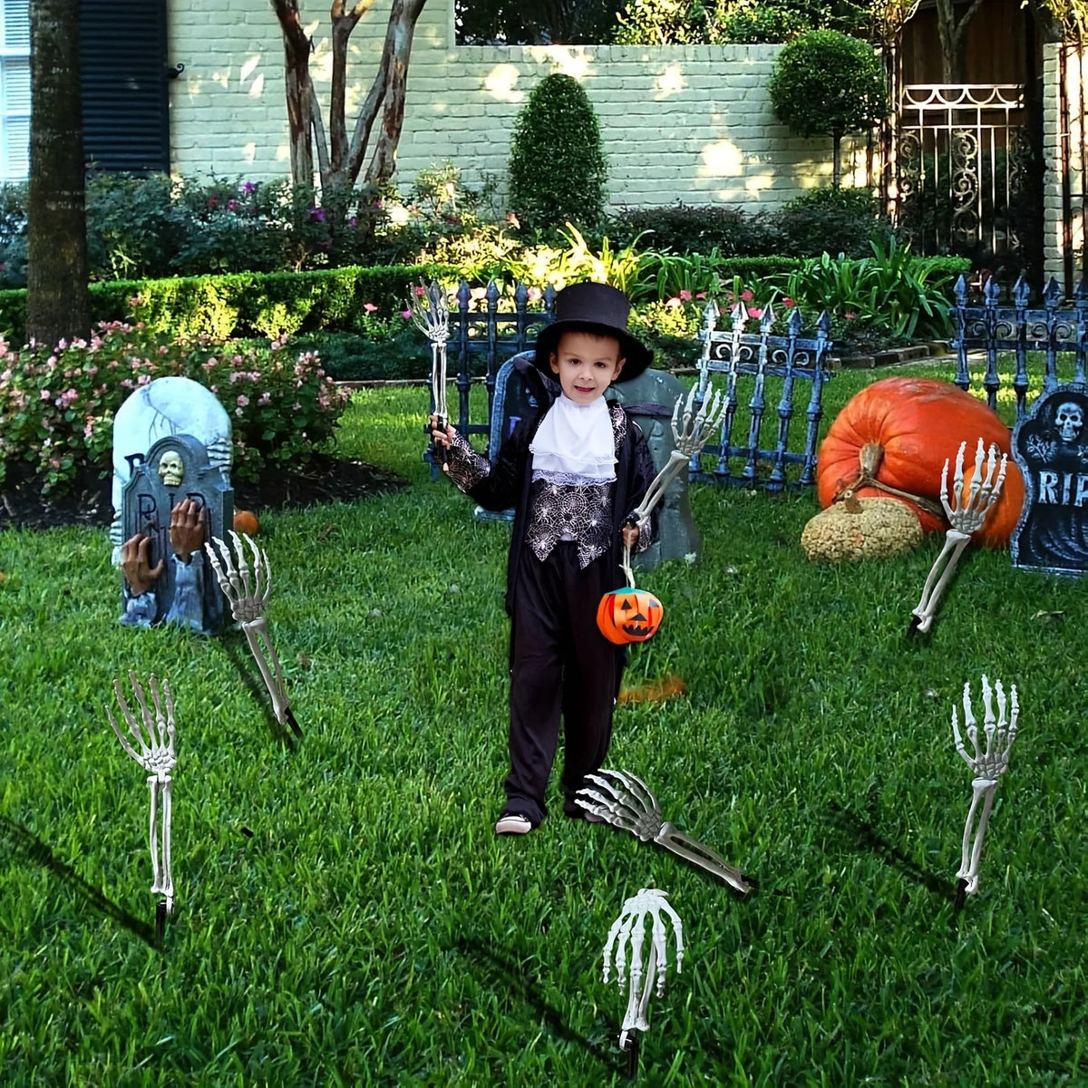 1 6pcs Skeleton Bone Garden Ground Stakes Skull Head Hand Halloween Home Yard