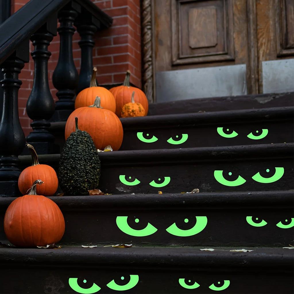 8 Pairs Glow Dark Halloween Eyes Window Clings Removable Luminous Fluorescent