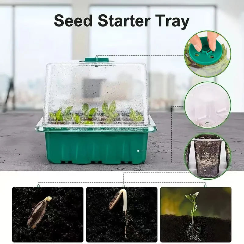Seed Starter Tray Grow Light Humidity Dome Kit