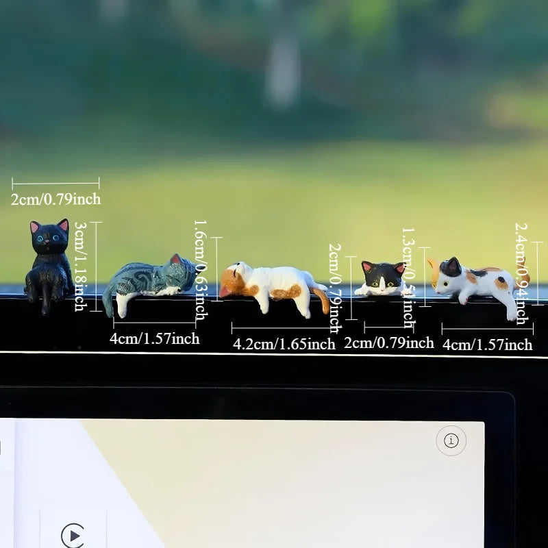 5-Pack Healing Anti-Loneliness Cat Figurines Resin Desktop Car Companion