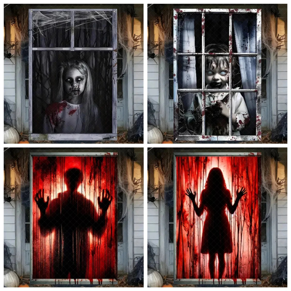 Scary Halloween Curtain Window Banner Horror Hanging Cloth Family Party Decor