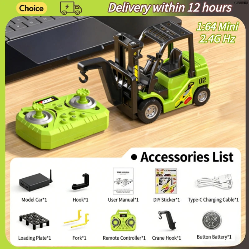 1:64 Remote Control Alloy Truck Forklift Trailer Worktop Mini Bluetooth RC