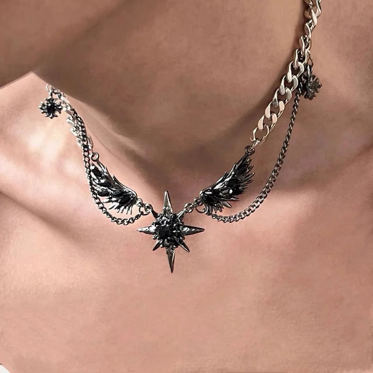 Men's Stainless Steel Necklace Synthetic Zircon Wing Design