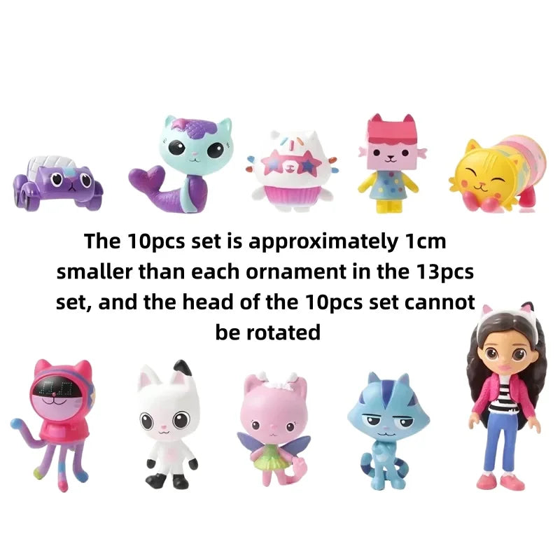 13pcs Gabby Dollhouse Anime Figure Toy Smiling Car Cat Hug Gaby Girl Dolls