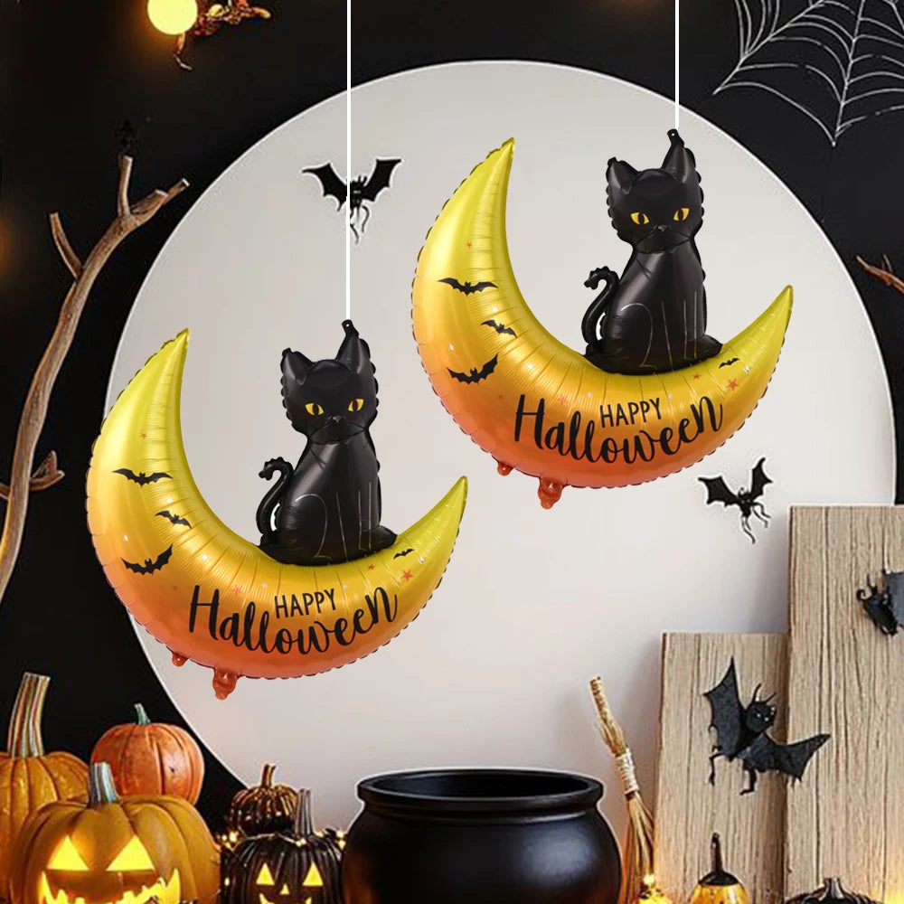 2pcs Black Cat Moon Balloons Happy Halloween Party Decoration