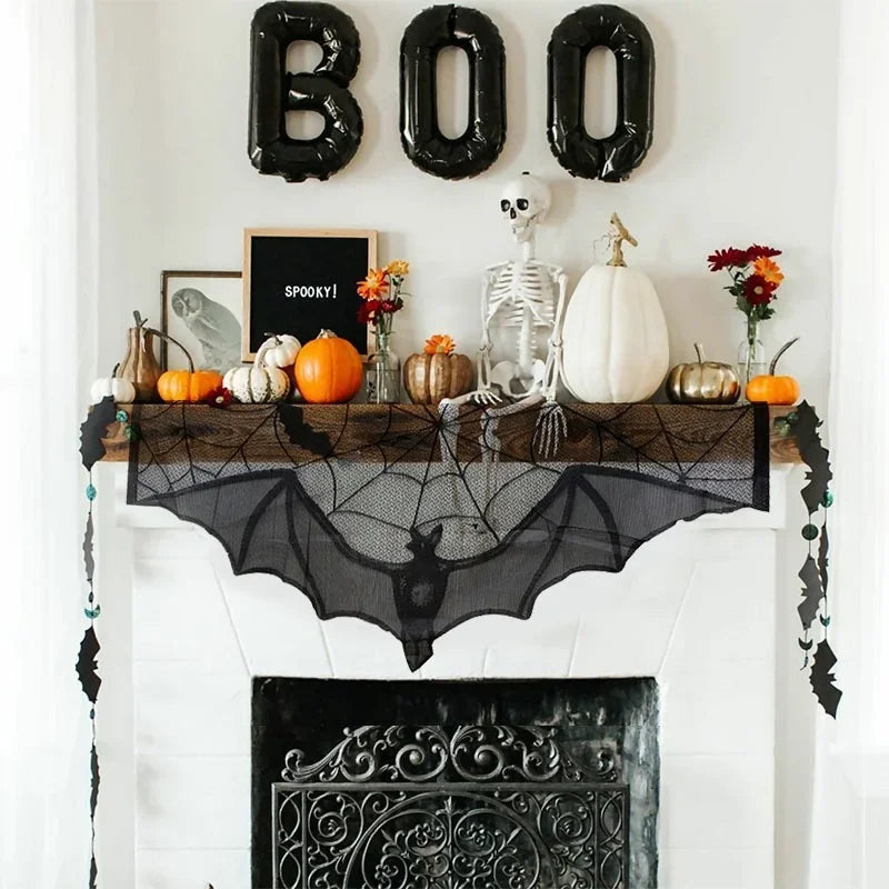 Halloween Decoration Bats Tablecloth Black Lace