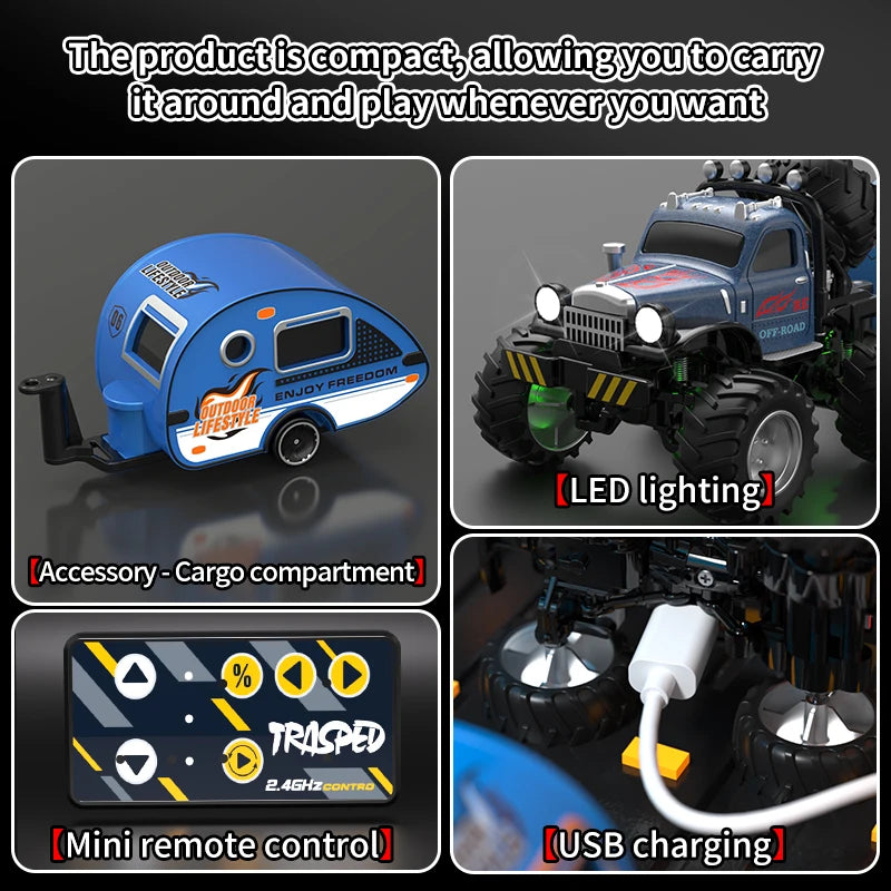 Q222 Q223 1:64 Mini RC Truck Trailer Monster-Regulating Alloy Terrain