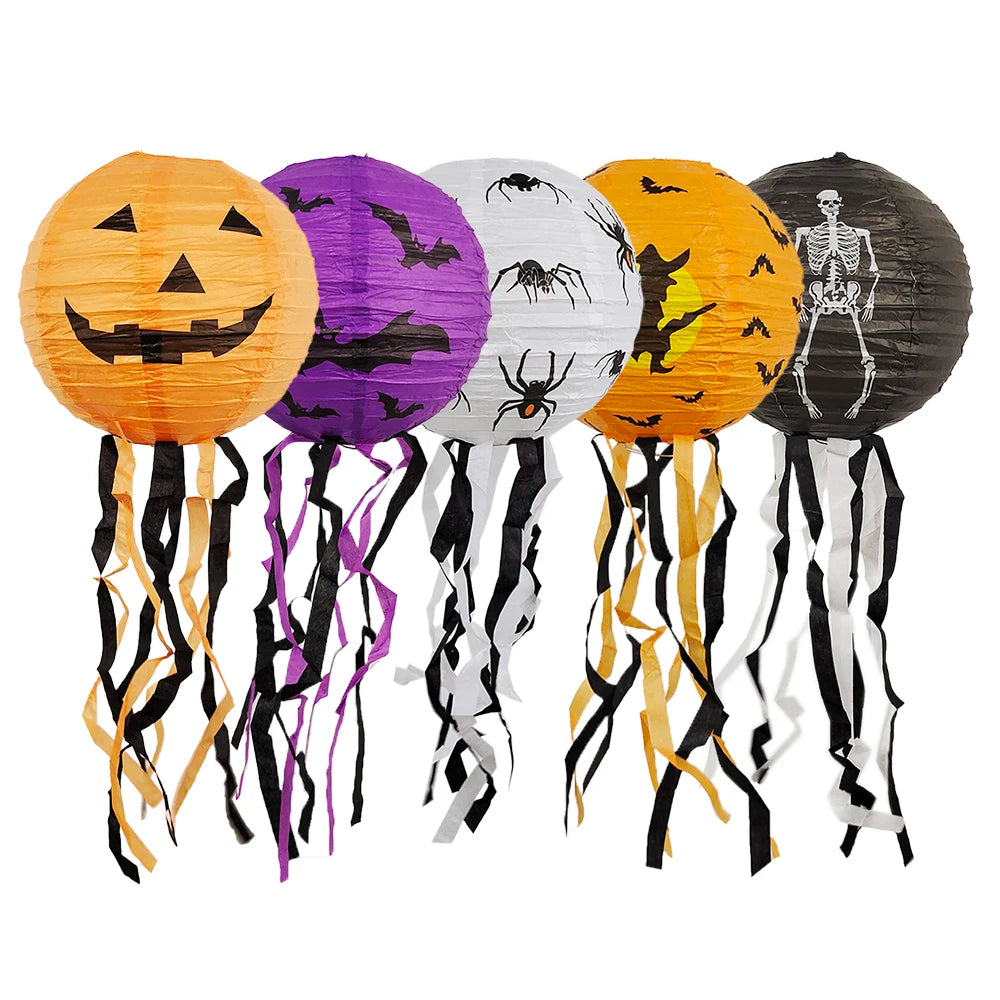 Halloween Pumpkin Lanterns Bat Skeleton Tassels Paper Lantern Hanging Pendants