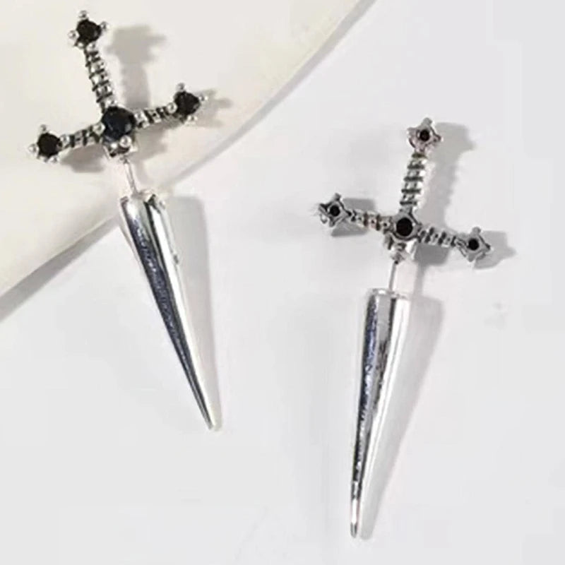 Hip Hop Cross Sword Stud Earrings Women Crystal