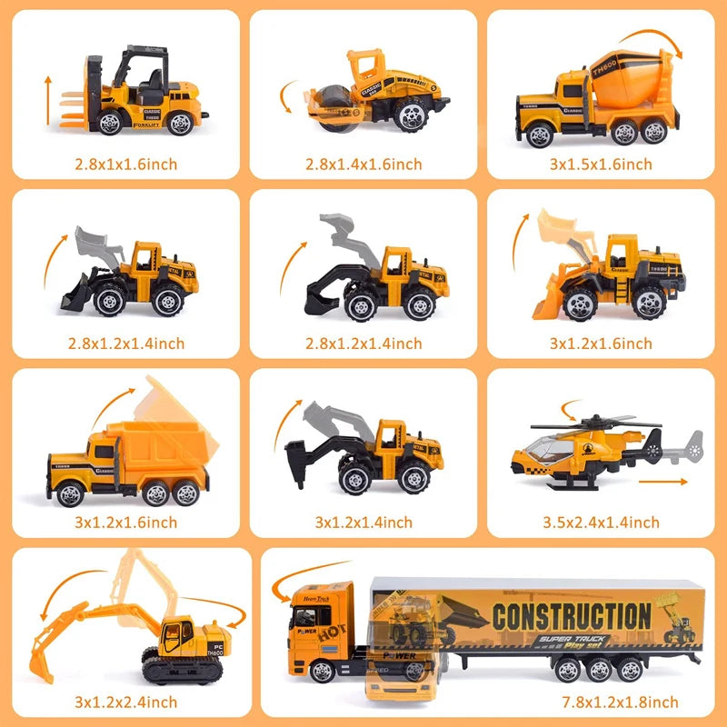 10 In 1 Construction Toys Truck Storage Die-cast Vehicle Transporter Car