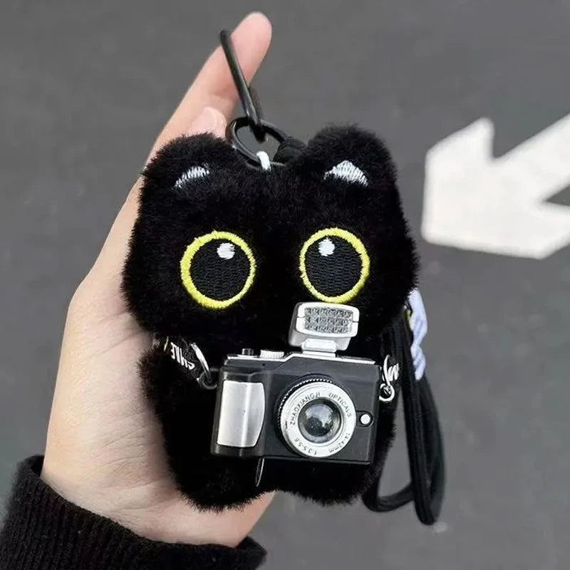 Cute Black Cat Plush Doll Backpack Keychain Pendant
