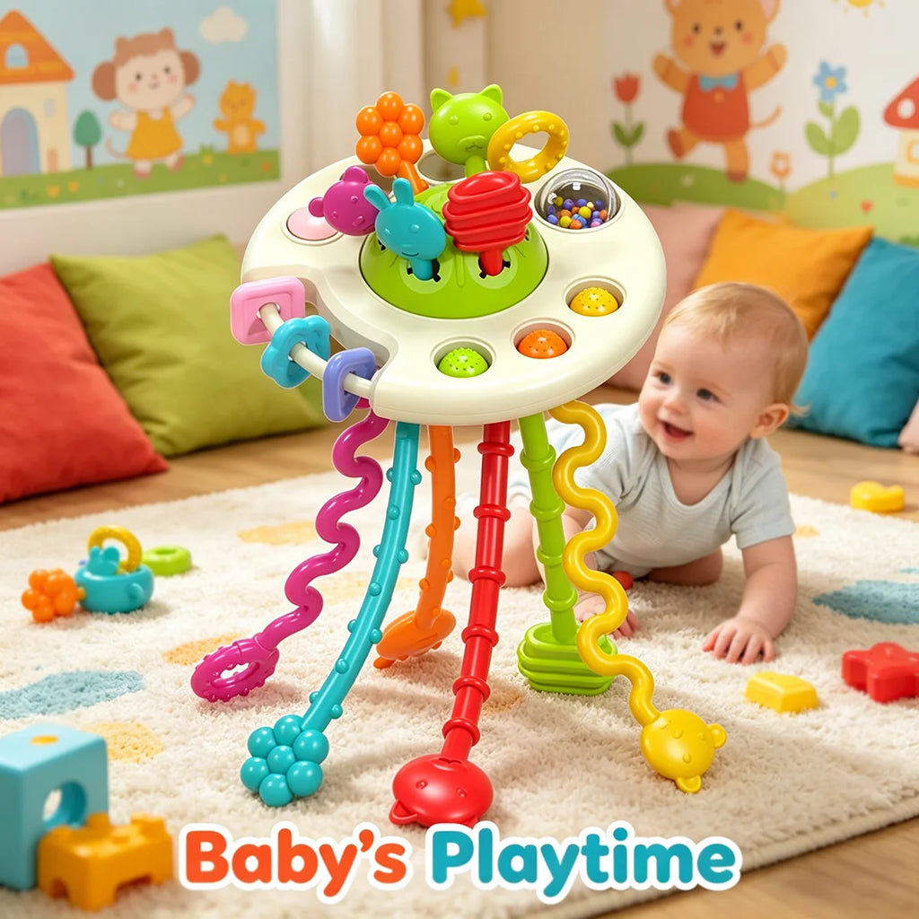 Activity Development Pull String Toys Silicone Teething Rattle Educational