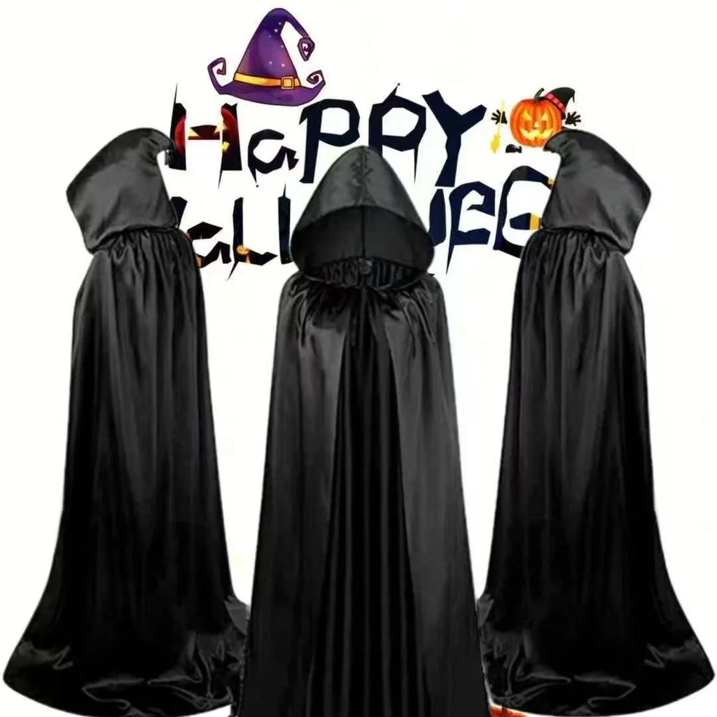 Halloween Cloak Soft Unisex Hooded Black Robe Witch Long Cape Cosplay Costume
