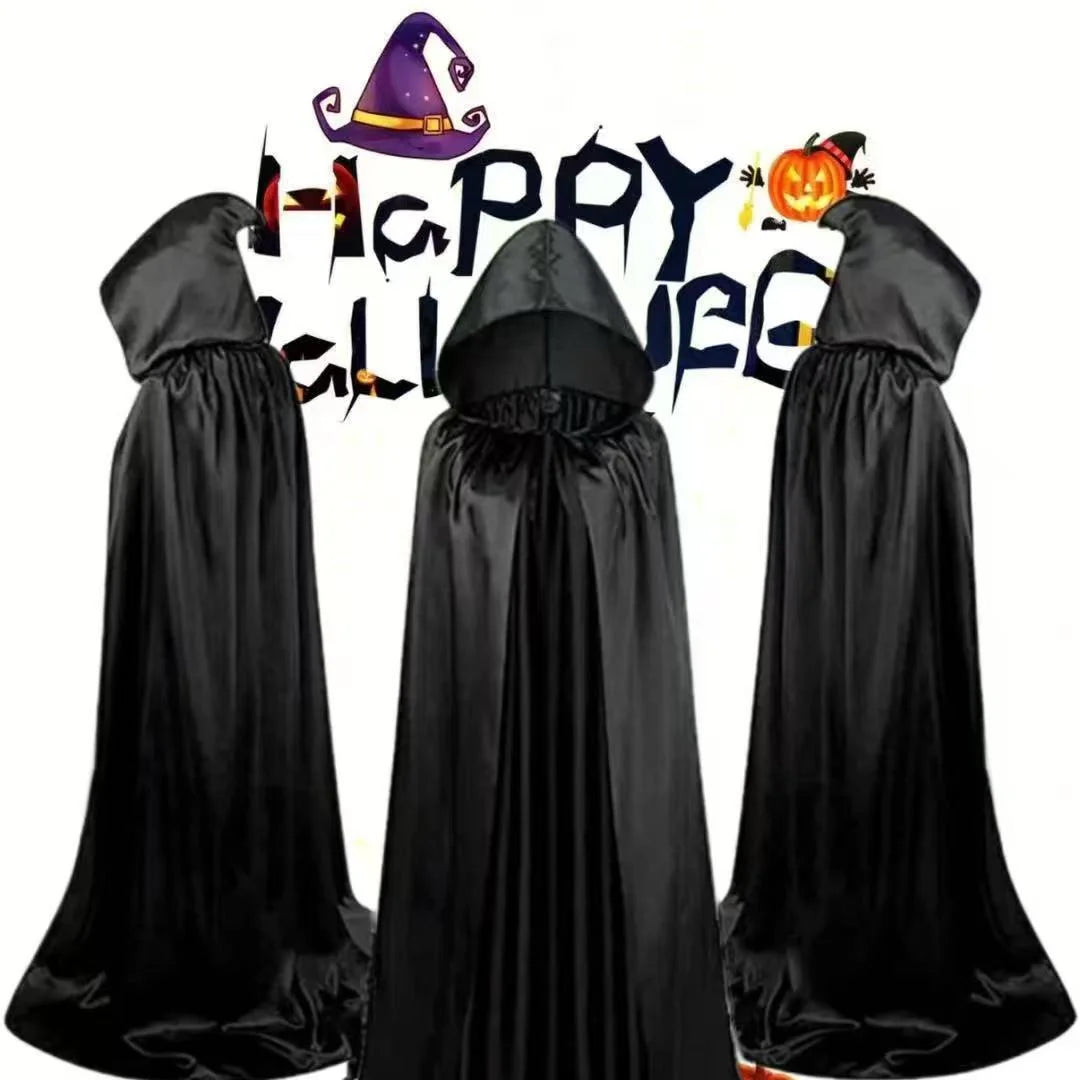 Halloween Cloak Soft Unisex Hooded Black Robe Witch Long Cape Cosplay Costume