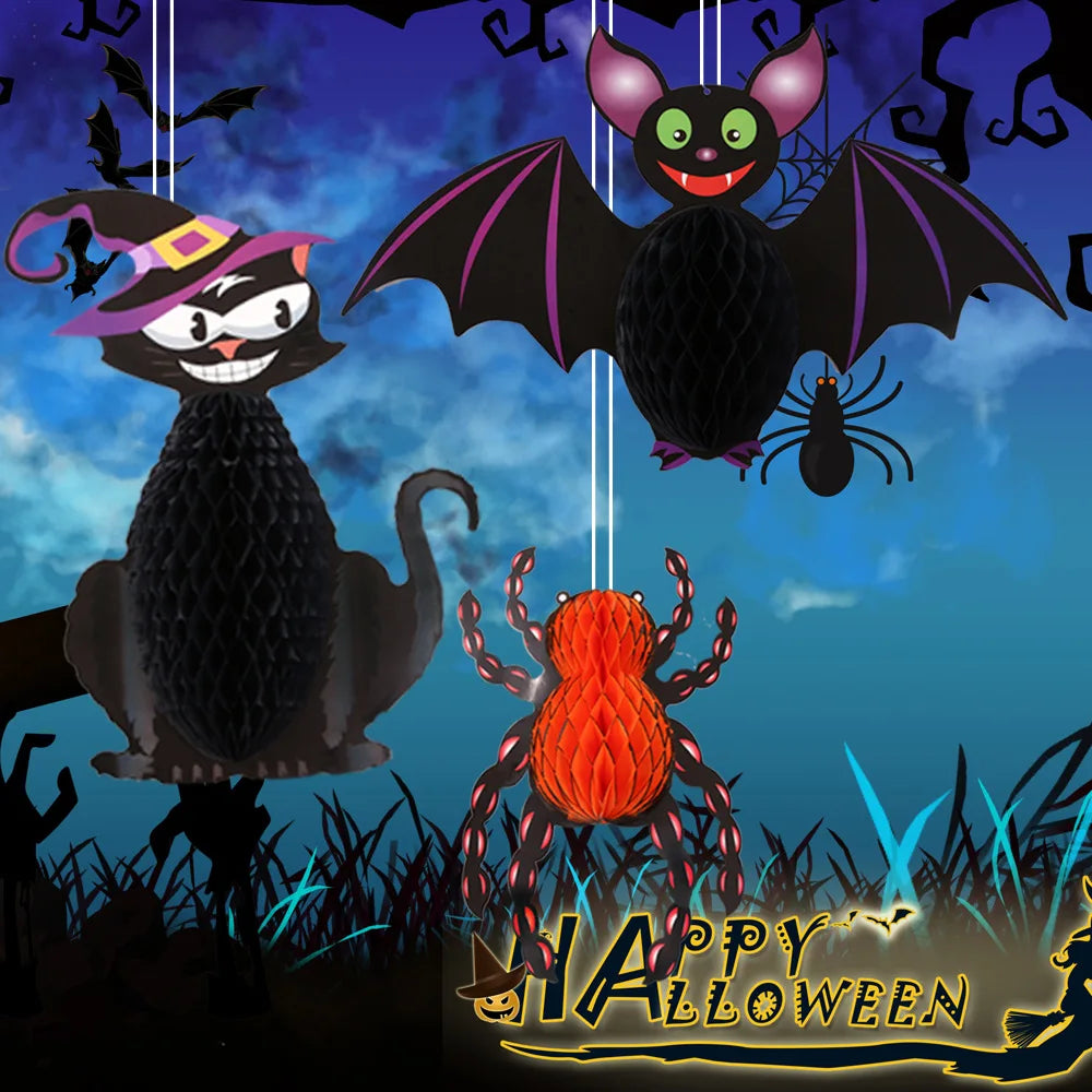 Halloween Honeycomb Bat Hanging Ornaments Spider Decor Mall Windows Scene Setup