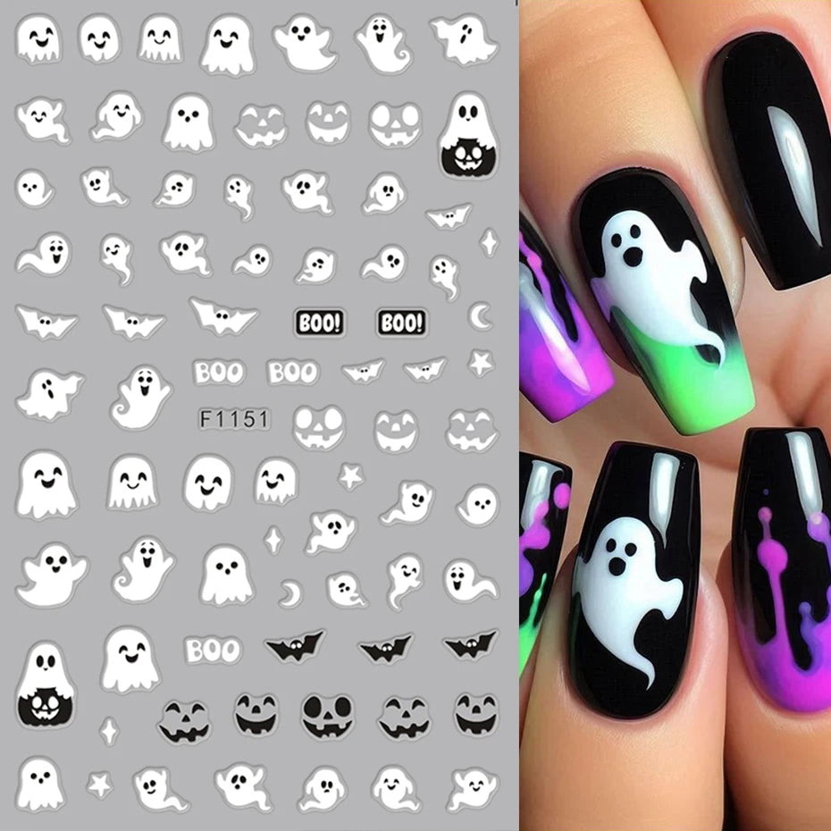 2pcs Luminous Halloween Spooky Nail Stickers Ghost