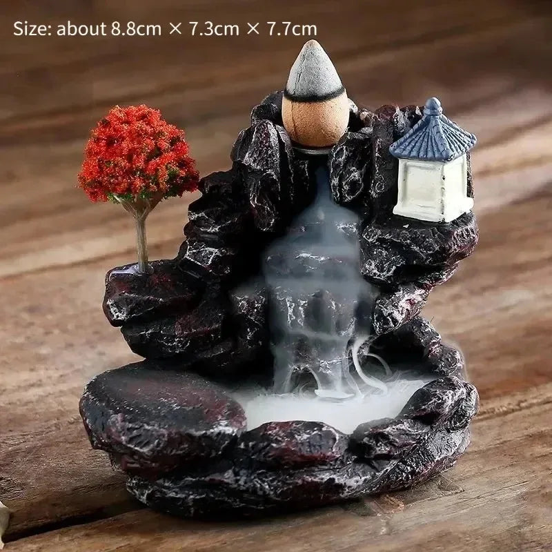 Backflow Incense Burner Mountain River Waterfall Aroma Smoke Zen Censer Holder