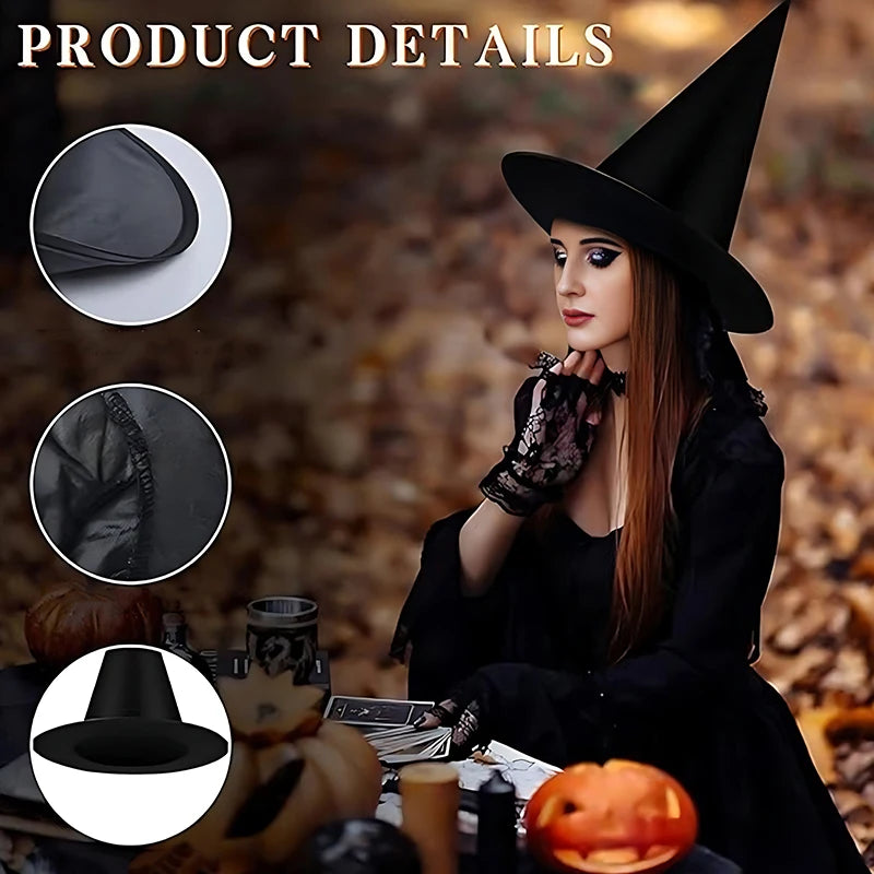 Halloween Witch Wizard Cosplay Props Black Magic Hats Flying Broomstick Decor