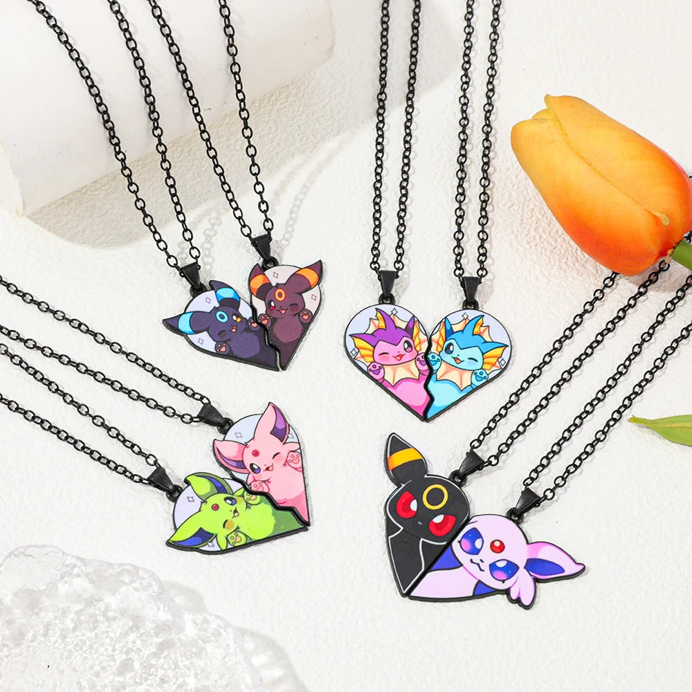 2-piece Cute Eevee Cartoon Pendant Necklace Metal